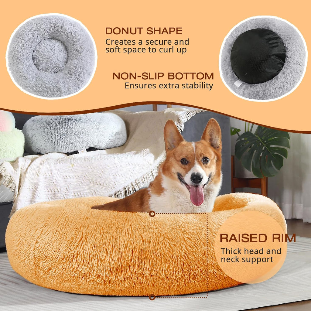 JOLLYVOGUE Dog Bed, Calming Anti-Anxiety Large Dog Bed, Fluffy Donut Cushion for Medium and Large Pets (27")