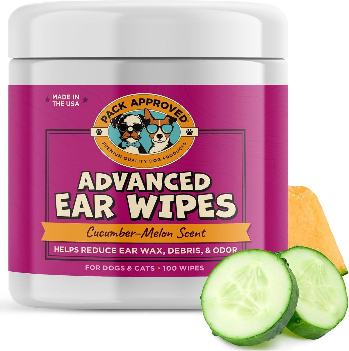 Pack Approved Advanced Ear Wipes for Dogs & Cats with Aloe Vera - 100ct