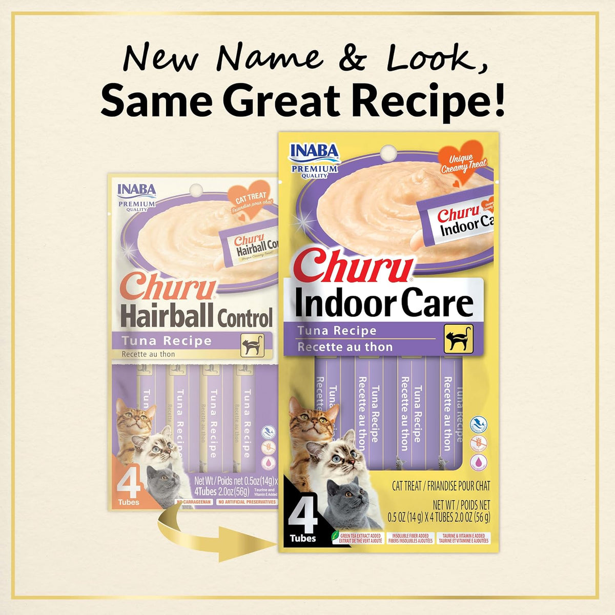 INABA Churu for Cats, Functional, Creamy Lickable Purée Cat Treat for Indoor Care and Hairball Control with Taurine & Vitamin E, 0.5 Ounces Each, 48 Tubes (4 per Pack), Tuna Recipe
