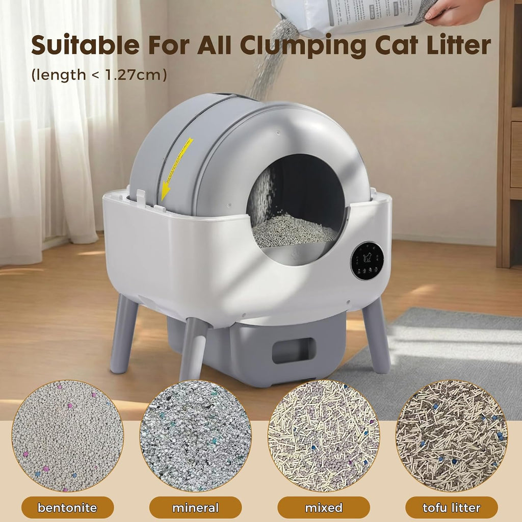 GTPLAYER Automatic Self-Cleaning Cat Litter Box, 2026 Upgraded 66L+18.6L Extra-Large Covered Smart Box with App Control, Safety Sensor System, Easy-Clean Waste Bin, Ideal for Multi-Cat Homes,White
