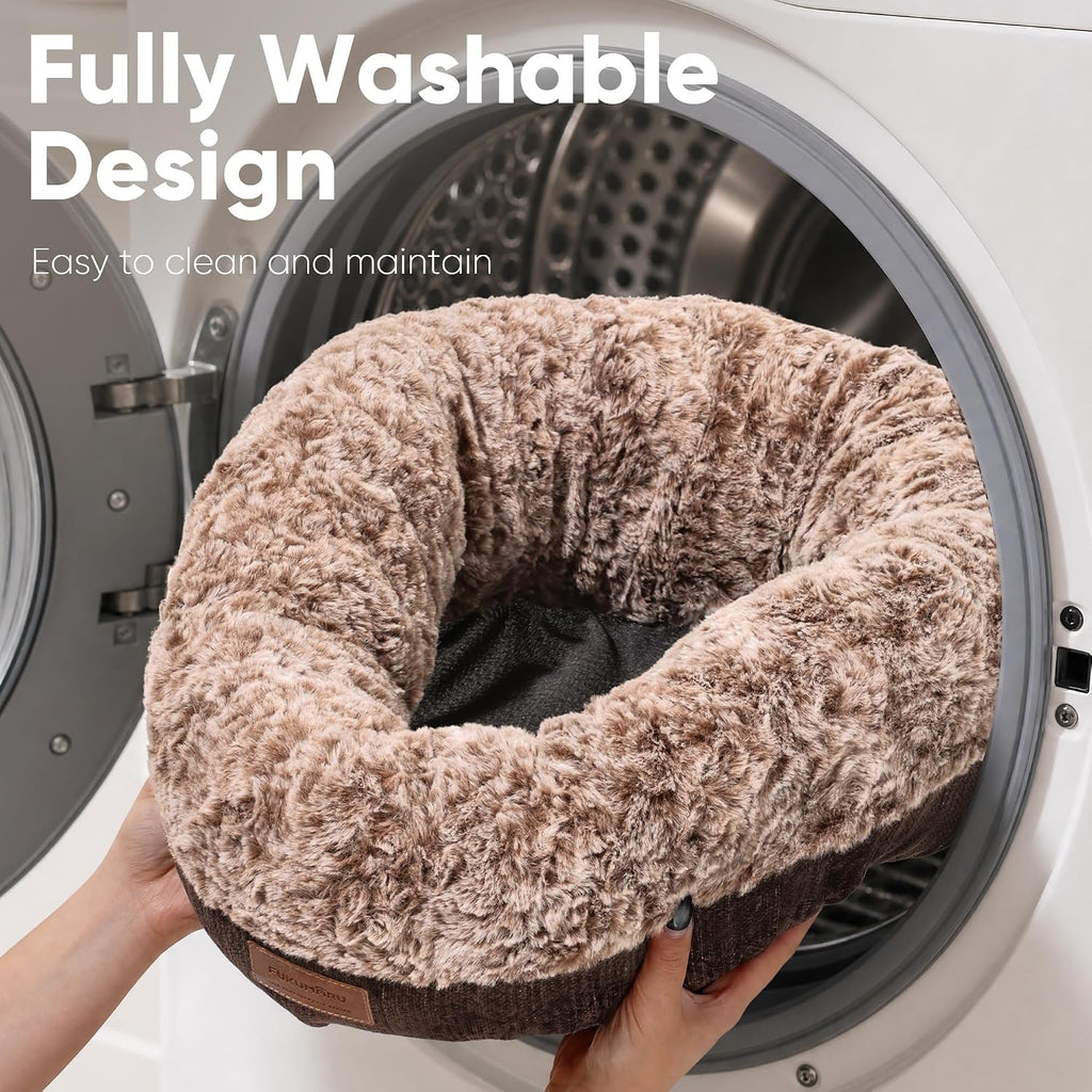 FUKUMARU Extra Thick Plush Dog Bed, Calming Donut, Anti-Anxiety & Washable
