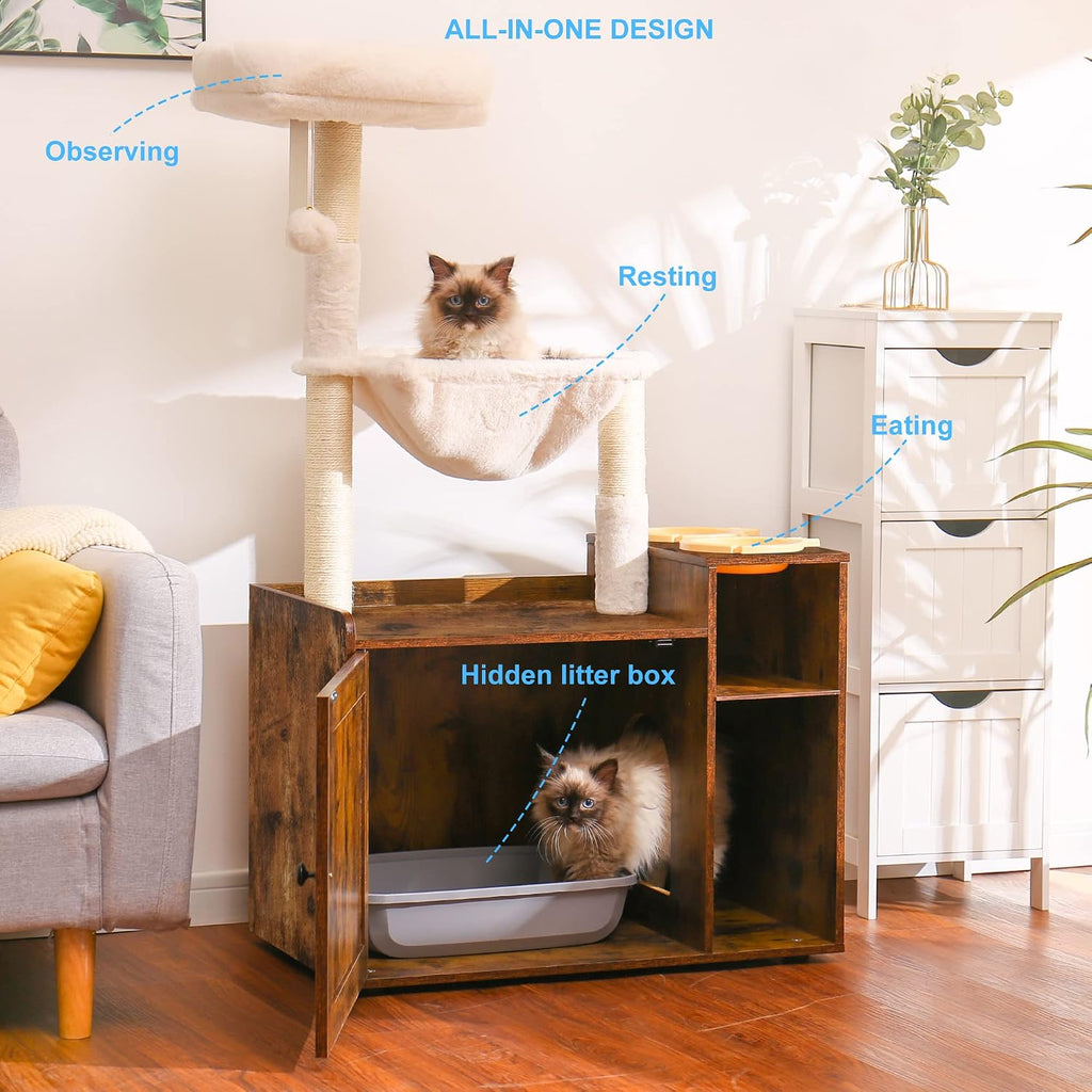 Hey-brother Cat Tree Tower, Food Station, XL Litter Box Enclosure, MPJ101SR