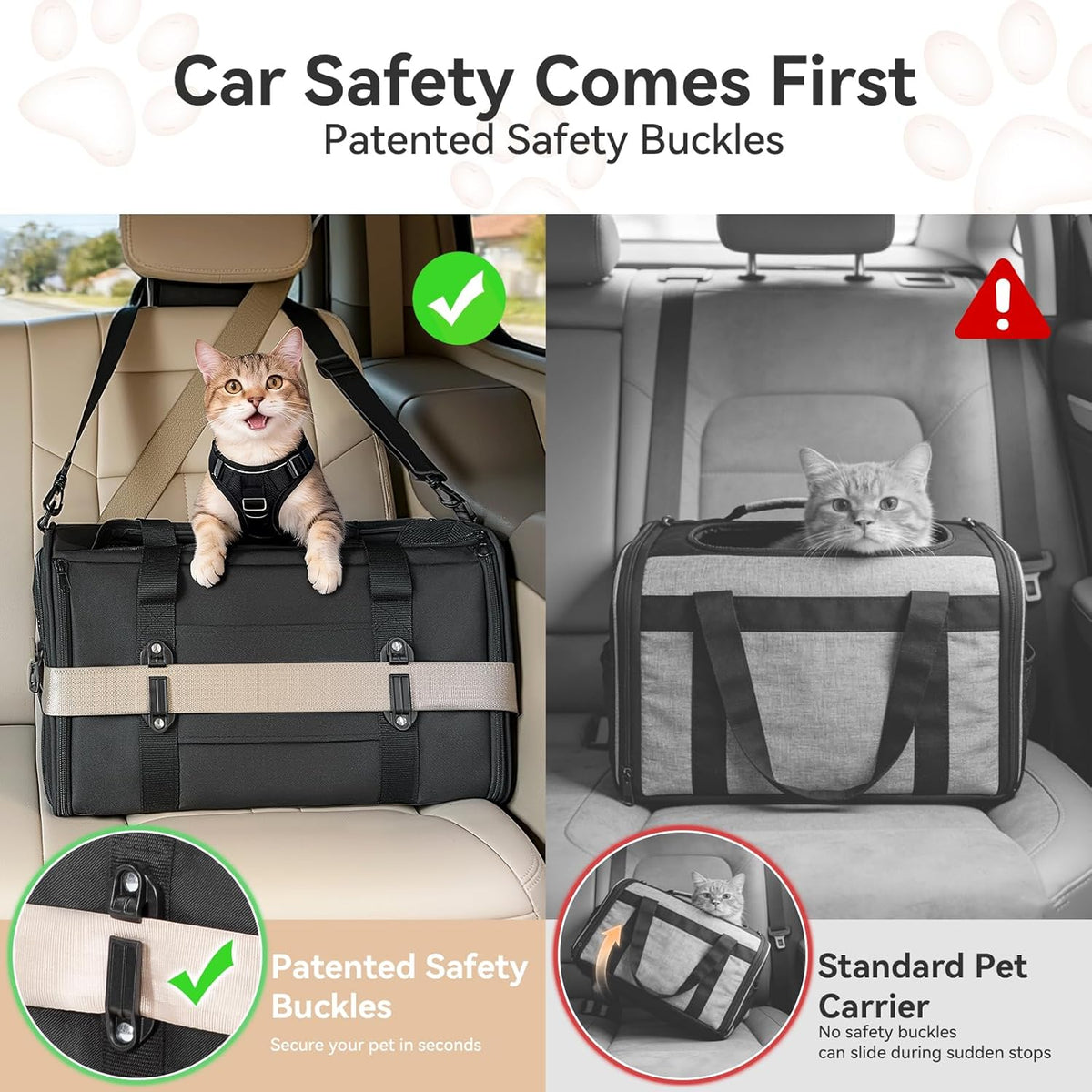PETSFIT Cat Carrier Soft with Patented Safety Buckles, Safe for Car Travel