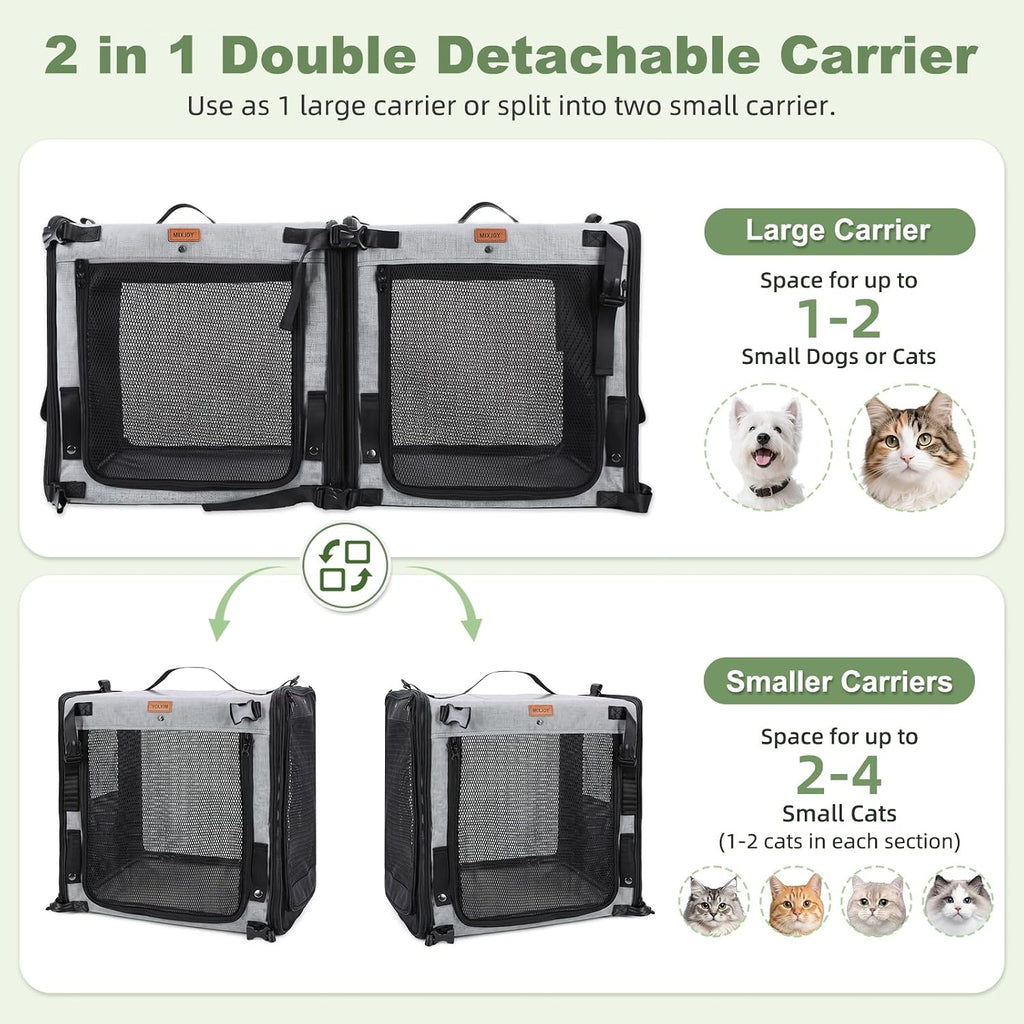 MIXJOY Large Cat Carrier for 2 Cats,2-in-1 Dual Cat Carrier with Litter Box
