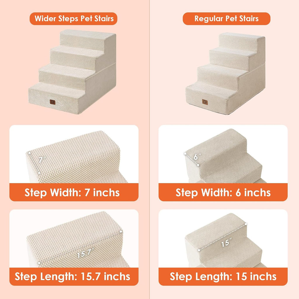 EHEYCIGA Dog Stairs for Bed 20" H, 4-Step Extra Wide Dog Steps, Beige