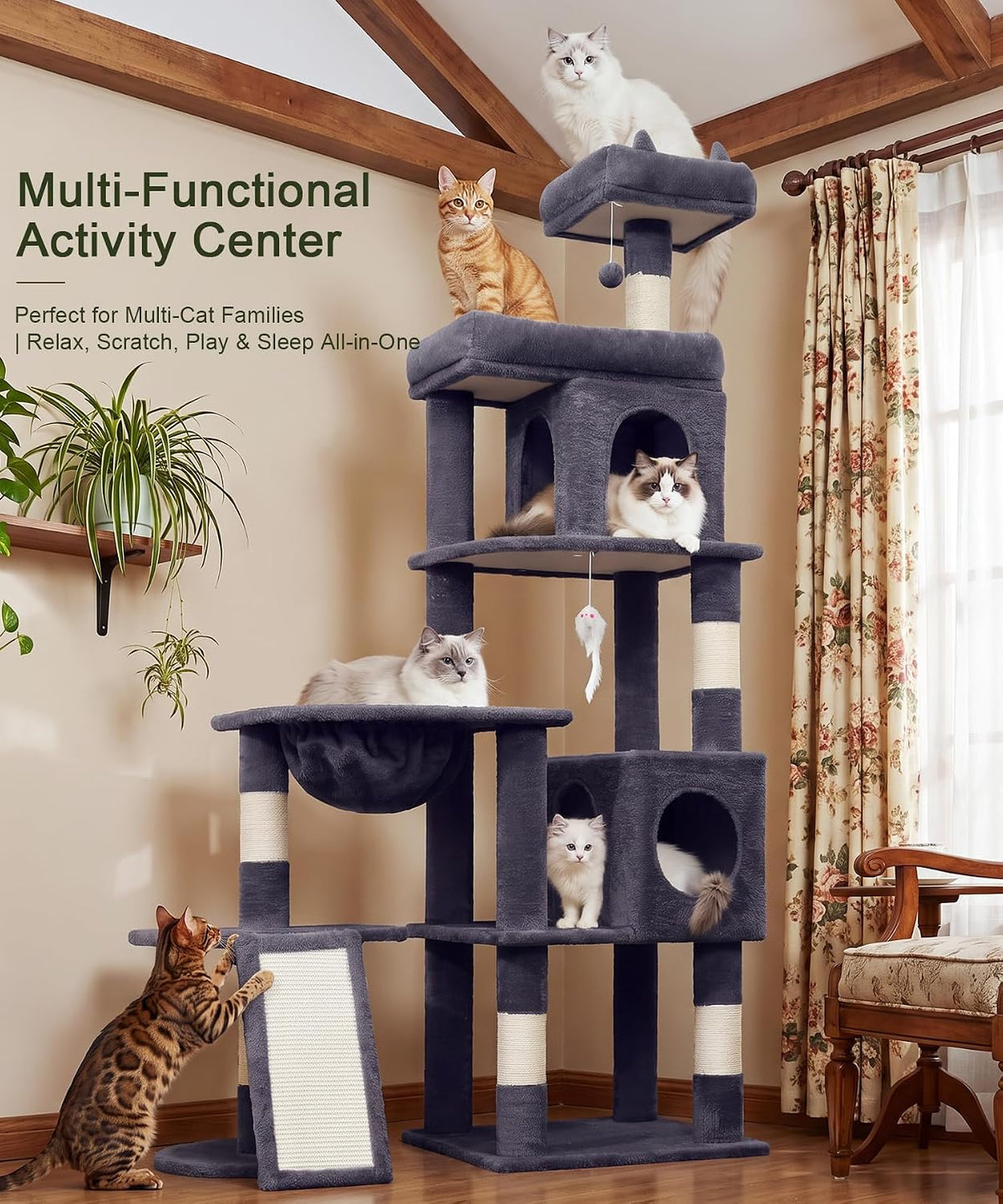 68 Inch Heavy Duty Cat Tree Tower for Indoor Cats Large Adult
