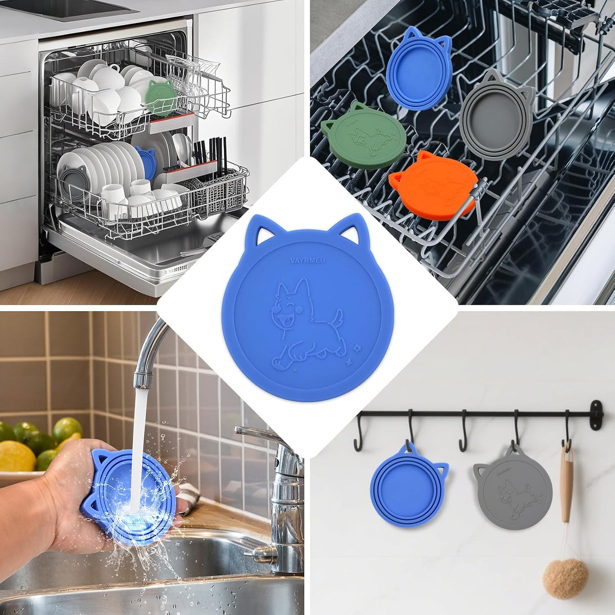 4 Pack Pet Food Can Cover Silicone Food Can Lids, Universal BPA Free, One Fit Most 3 oz,5.5 oz,12 oz Standard Size Food Cans