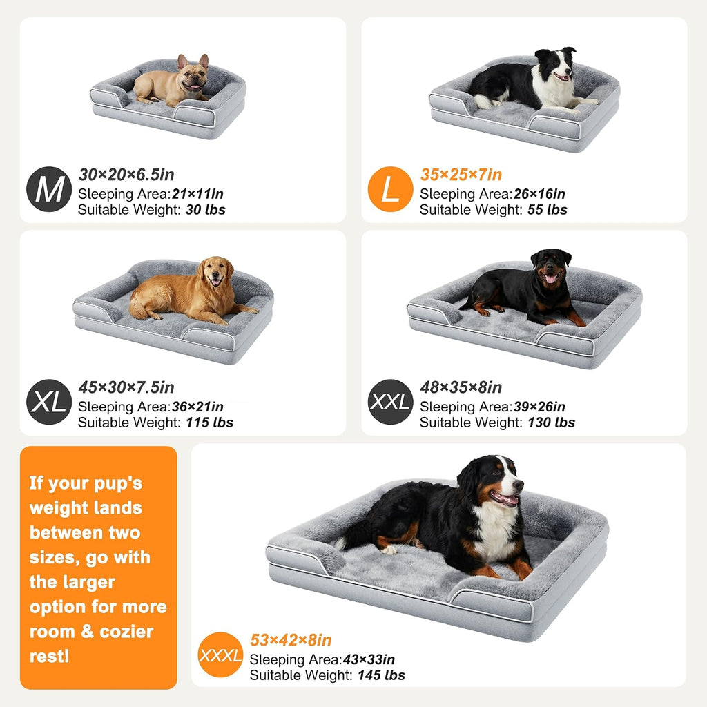 Orthopedic Dog Bed for Large Dogs, 35"x25", Washable Pet Couch Bed