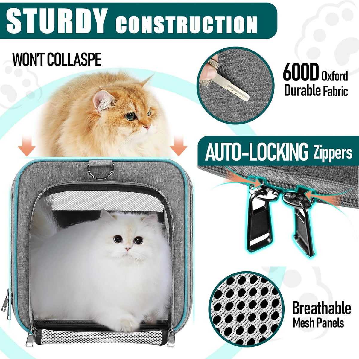 GAPZER Large Cat Carrier Soft, Collapsible Travel Pet Carry Bag, Small Dogs