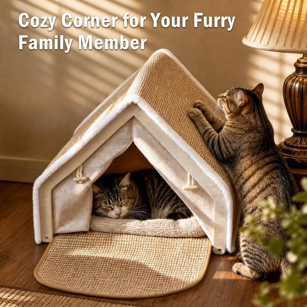Indoor Cat House with Sisal Scratcher Mat cat Tent