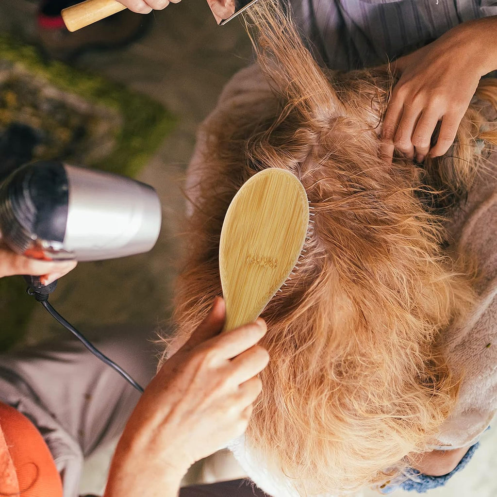 Molain Dog Grooming Brush - 20mm Stainless Steel Round Pins, Bamboo Handle, No Scratch Brush for All Hair Types (1Pc)