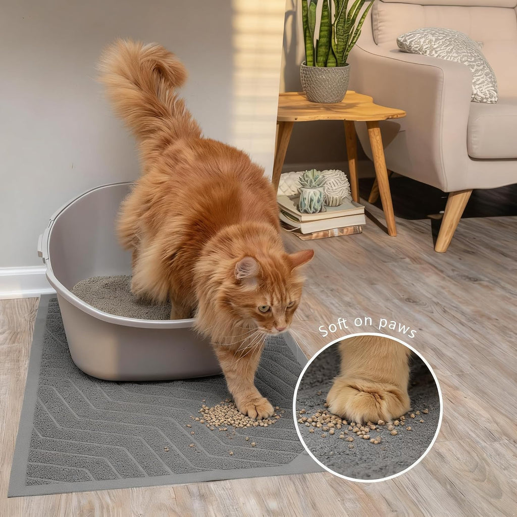 WePet Cat Litter Box Mat(No. 02-2), Kitty Premium PVC Pad, Durable Trapping Rug, Phthalate Free, Urine-Resistant, Scatter Control, L 35 x 23, Grey