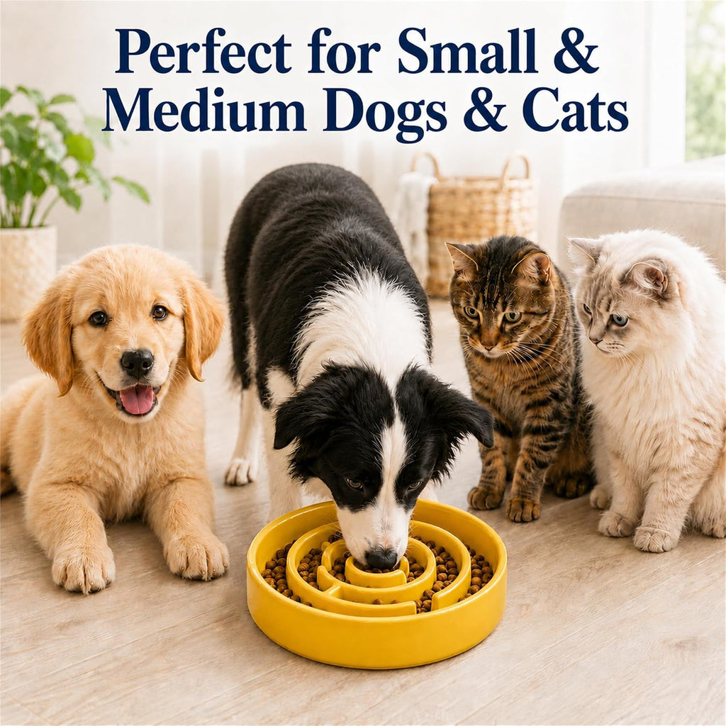 Ceramic Slow Feeder Dog Bowl, 1.5 Cup Puzzle Dish for Small Medium Dogs