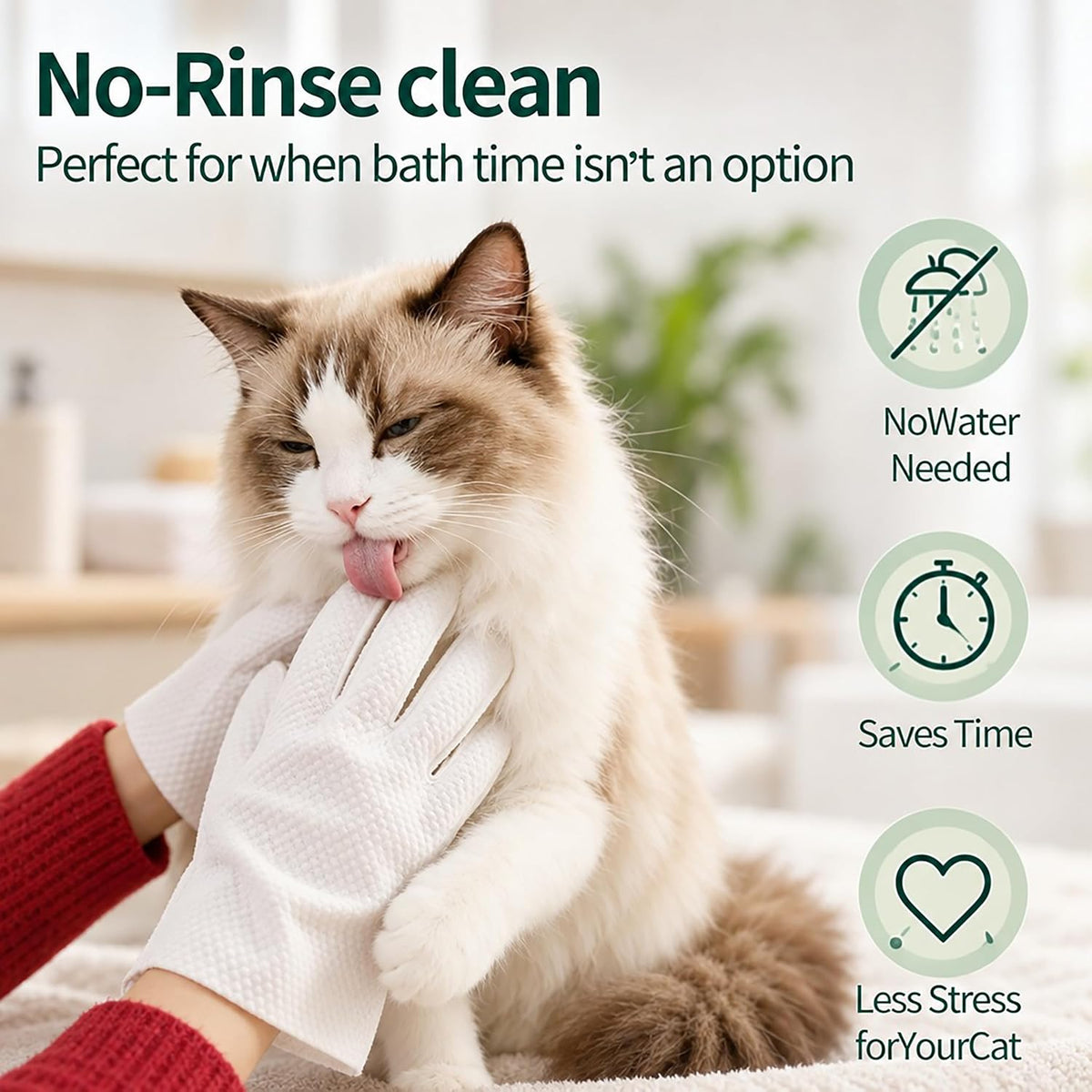 Pet Grooming Gloves Wipes for Cat Dander Remover, No-Rinse, Unscented