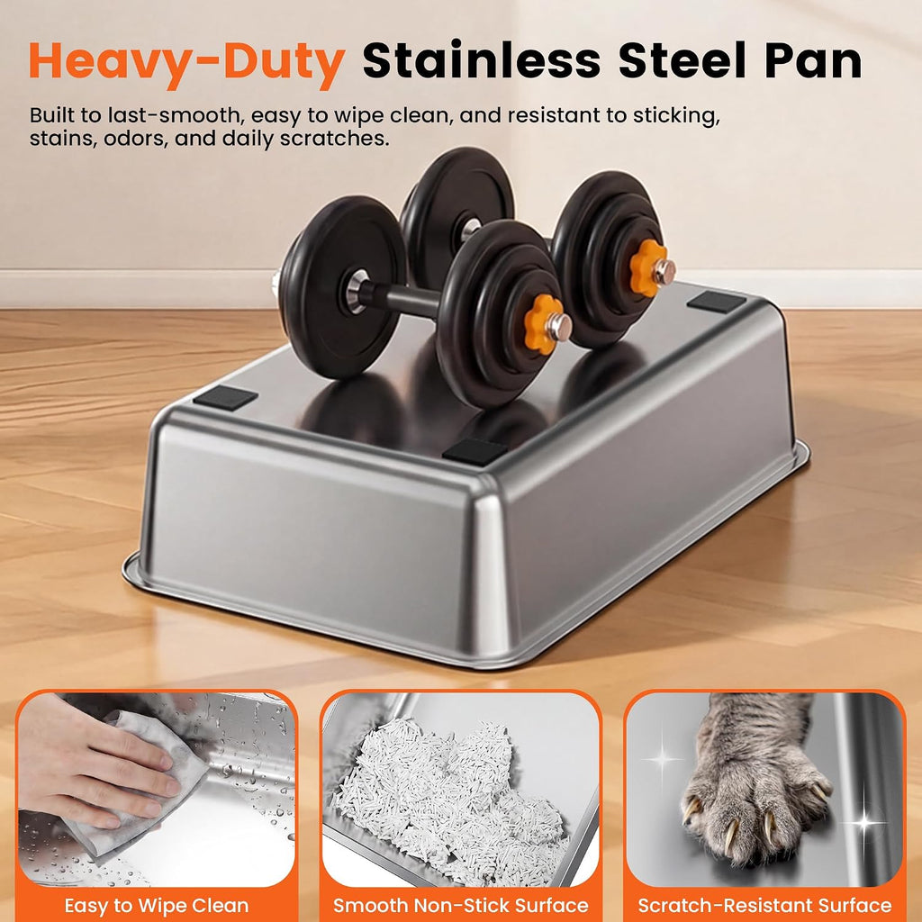 XXL Enclosed Stainless Steel Litter Box with Lid, Flip-Top, Gray