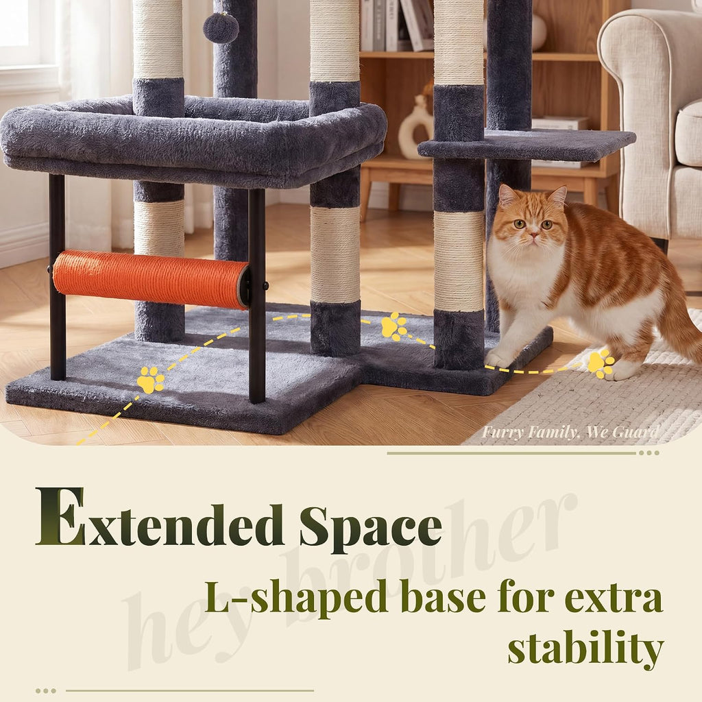 Hey-brother Cat Tree Tower with Stable L-Shaped Widen Base, Condo, MPJ086G