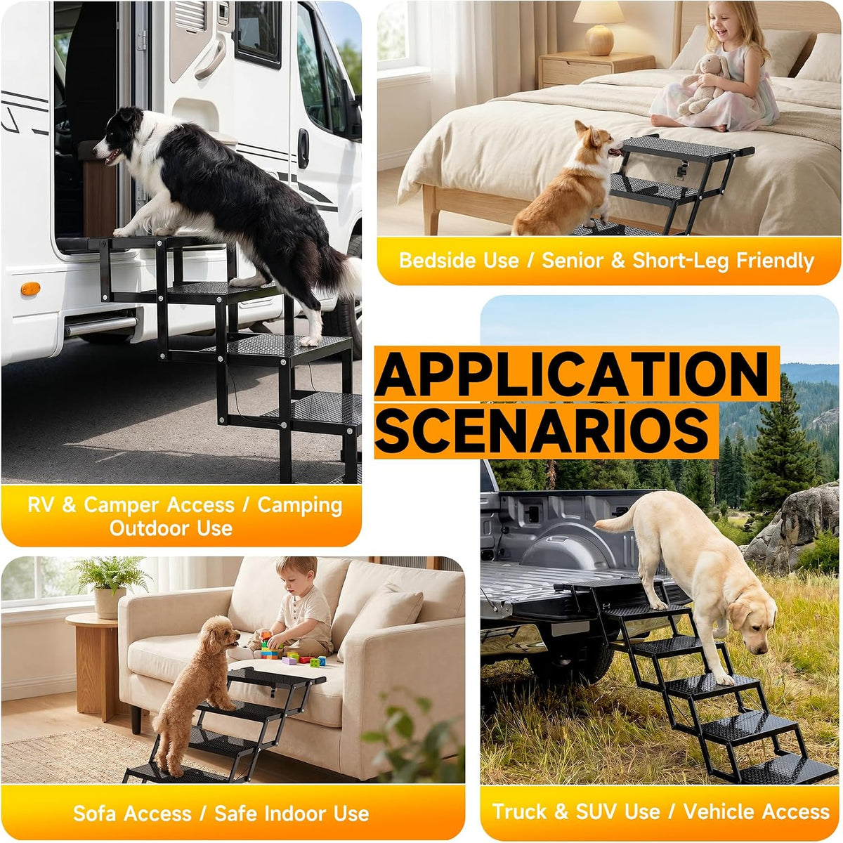 6-Step Dog Stairs for Car, Foldable Pet Steps for Large Dogs
