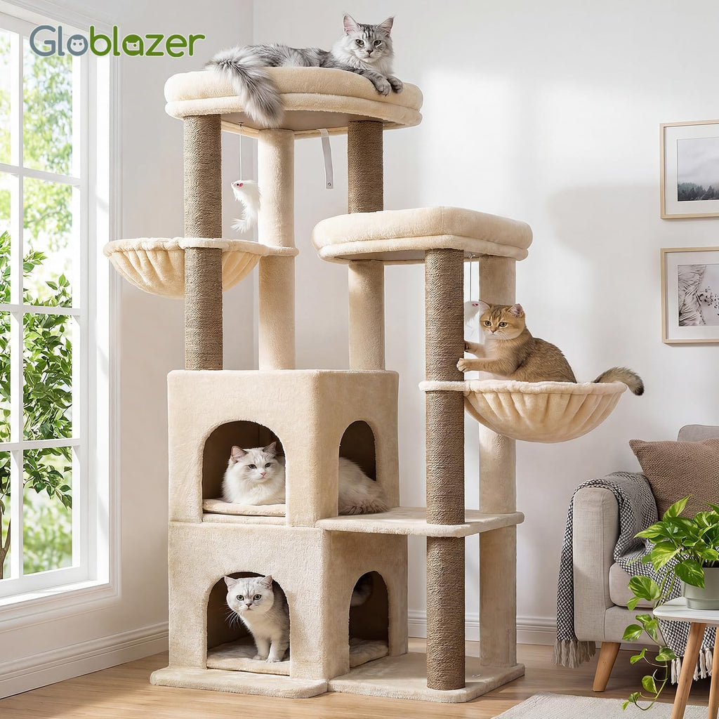 Globlazer Cat Tree Tower for Indoor Cats Large Adult, S63, Beige