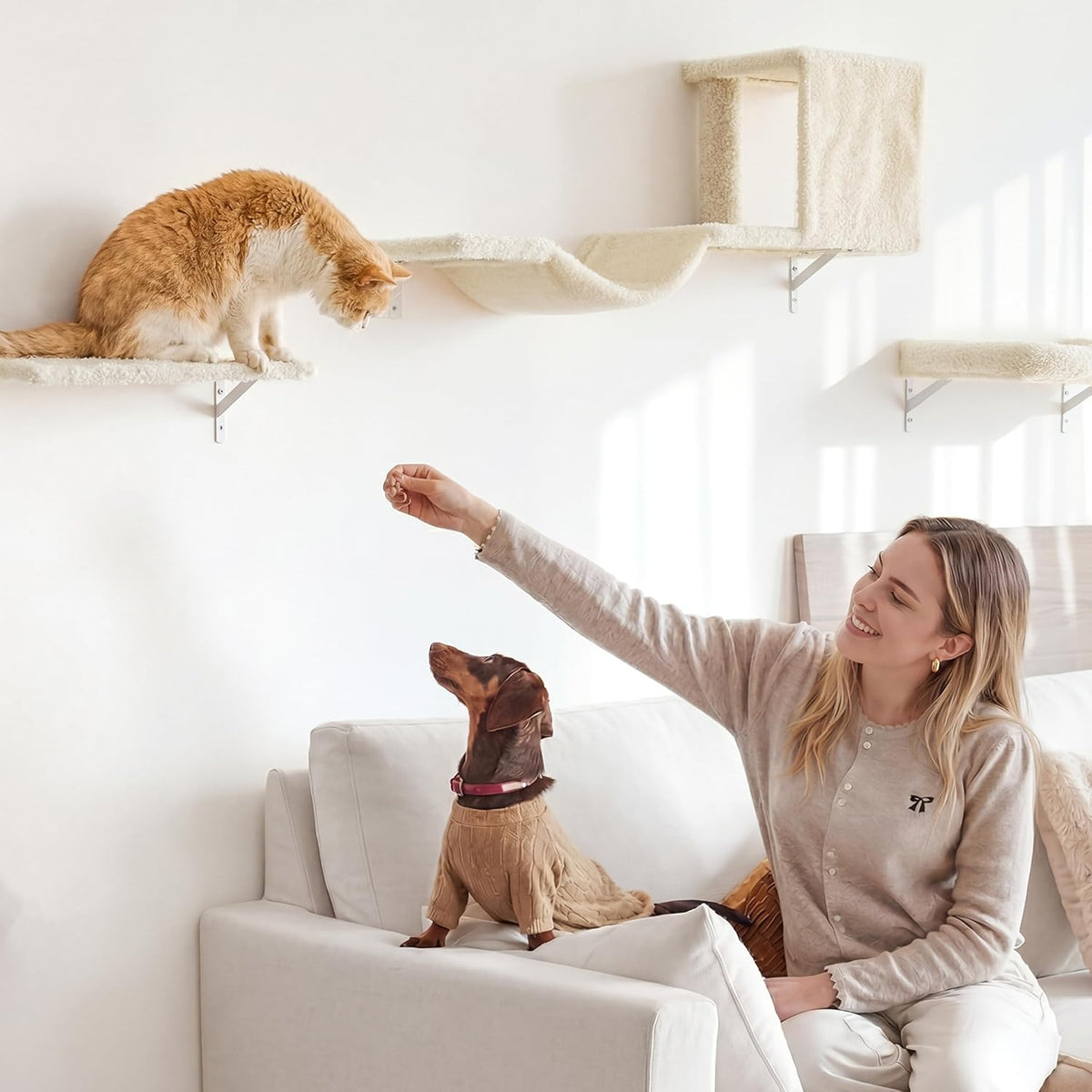 FUKUMARU Cat Wall Shelves, 4 in 1 Set, Beige