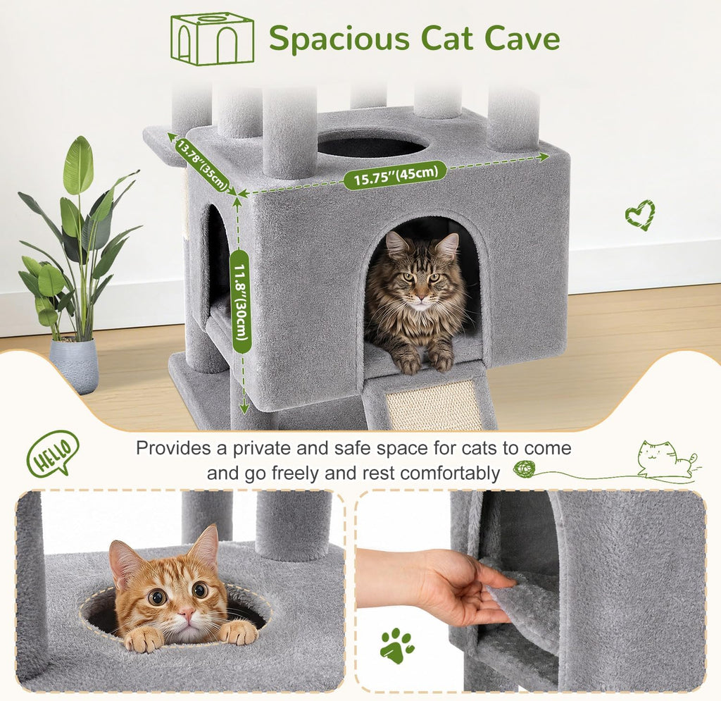 Globlazer S51 Sturdy Cat Tree Tower with Scratching Posts, Light Grey