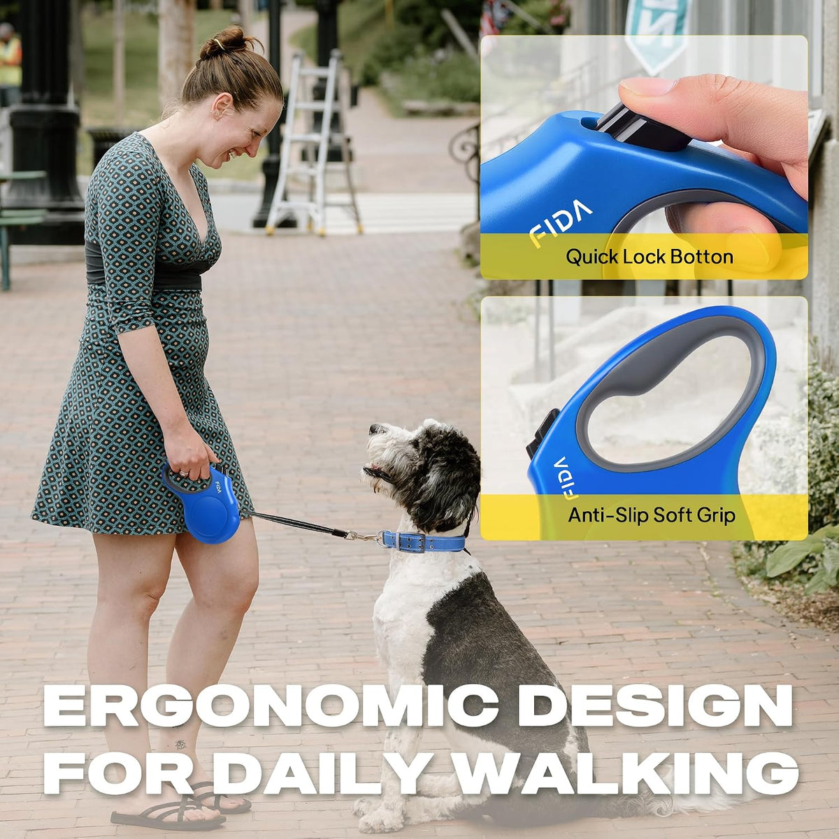 Fida Retractable Dog Leash, 16 ft Dog Walking Leash for Small Dogs up to 26lbs, Soft Grip, Tangle Free, Blue