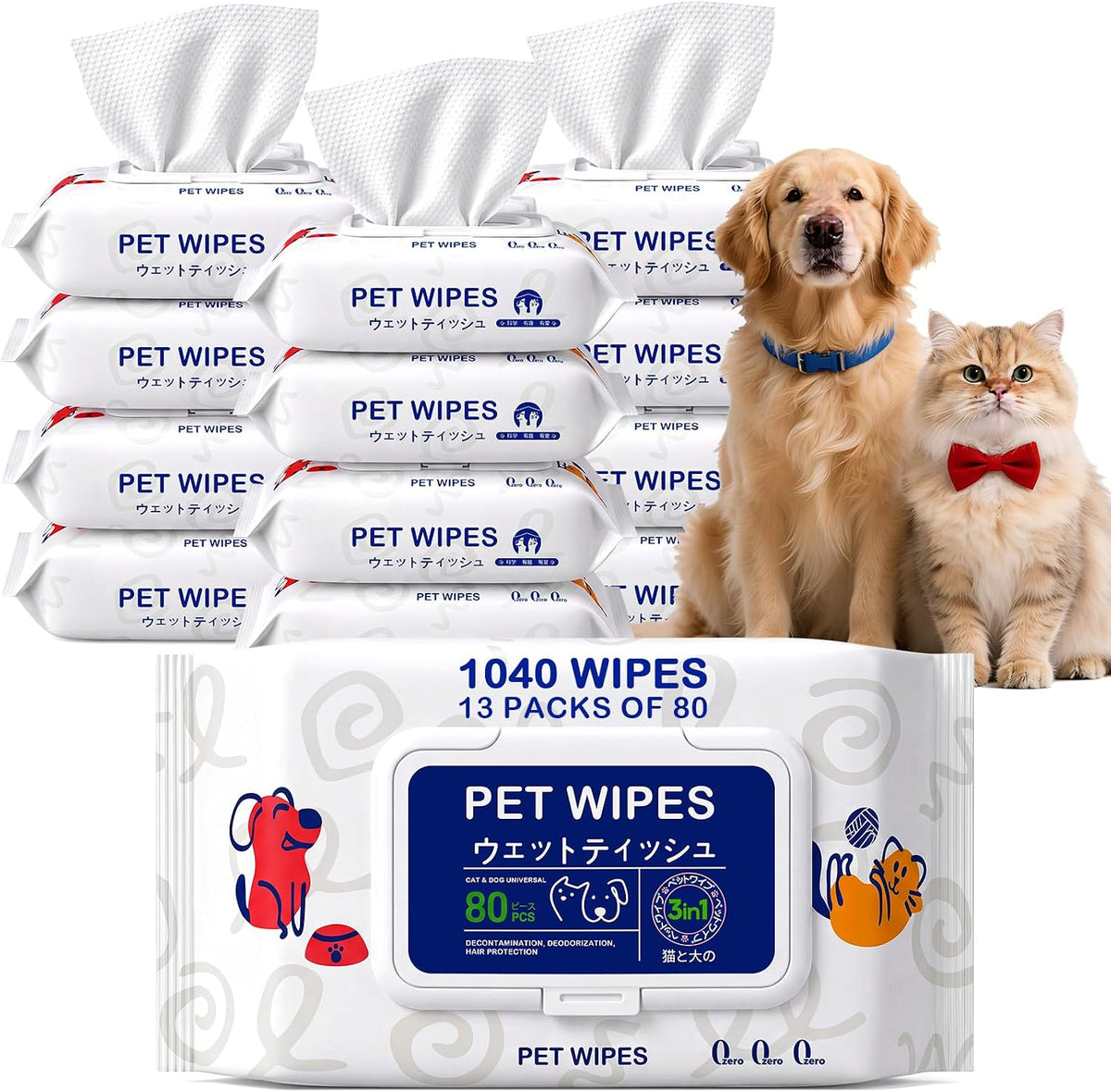 Irenare 13 Pack / 1040 Count Pet Wipes for Paws Butt, 5 x 7 in for Travel