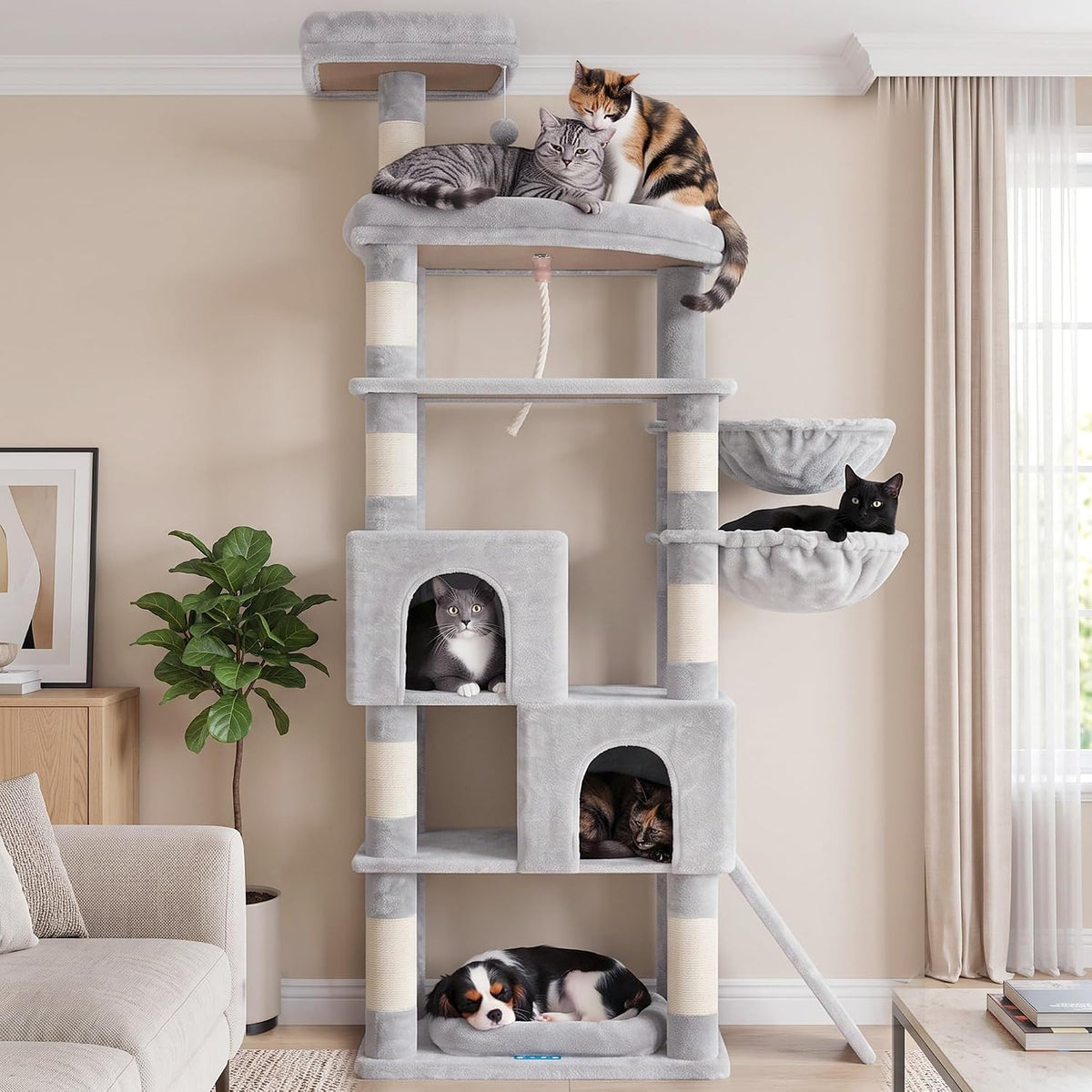 Gitelsnour 74.4'' Cat Tree Tower for Large Cats with Removable Bed, GCT803W