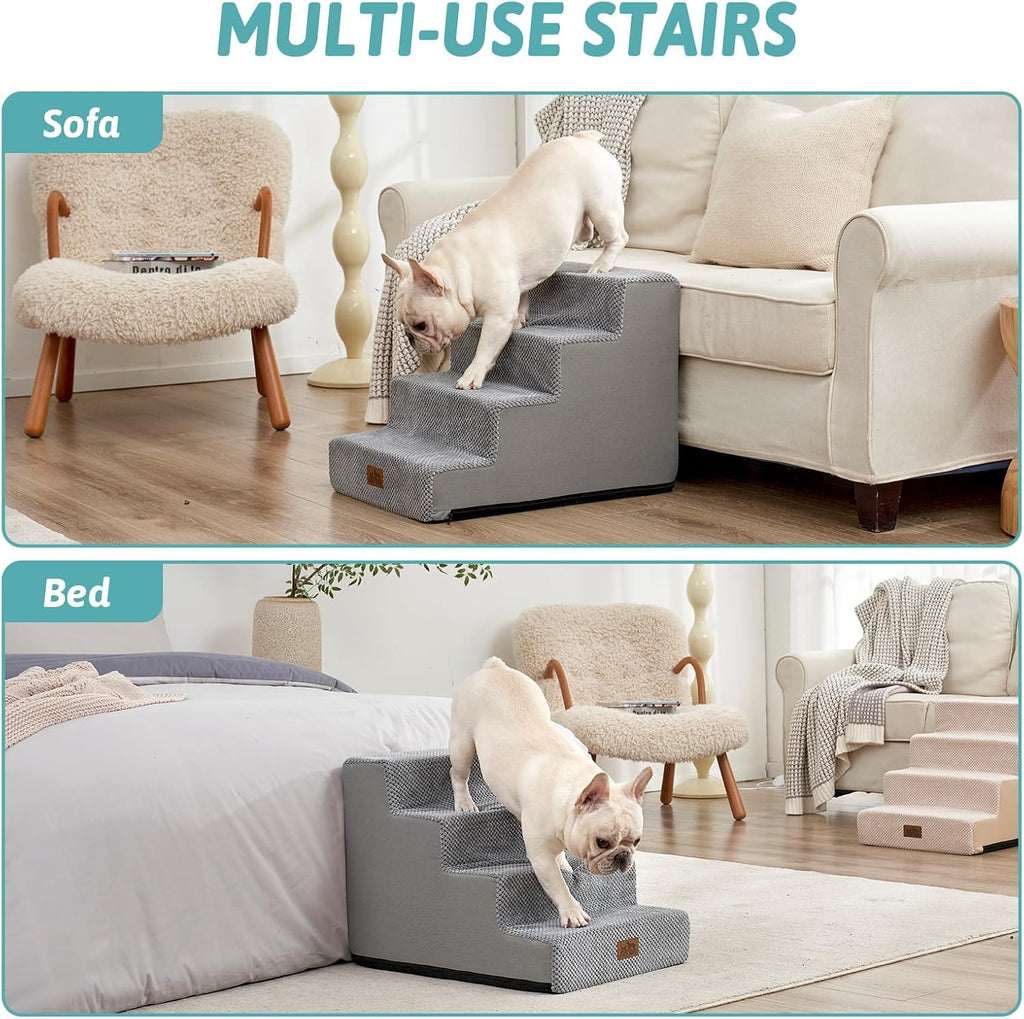 COZY KISS Dog Stairs for Small Dogs, 4 Step Pet Stairs for Beds & Couches