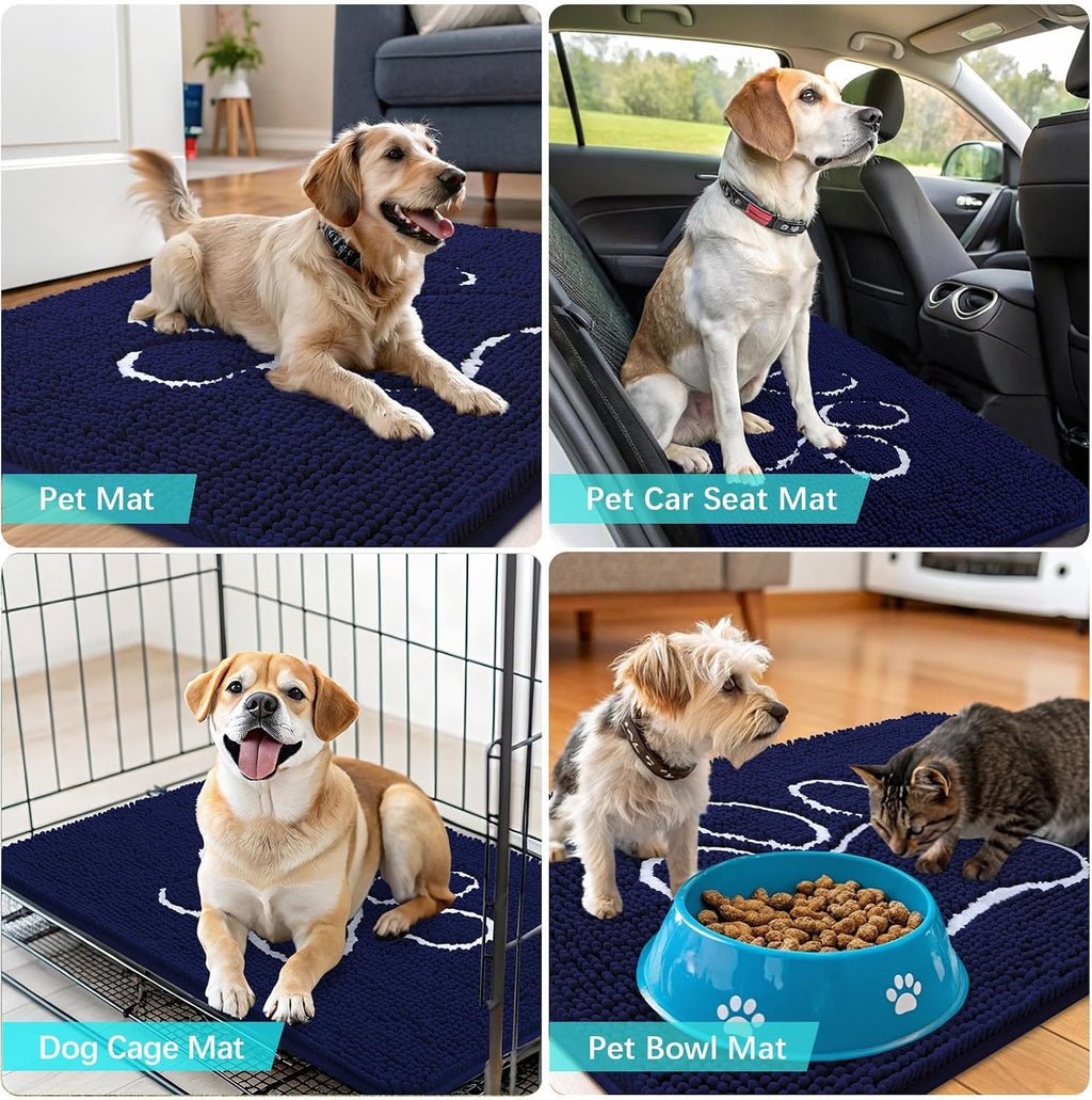 OLANLY Dog Door Mat for Muddy Paws 35x24, Paw Print Design Chenille Mud Mat