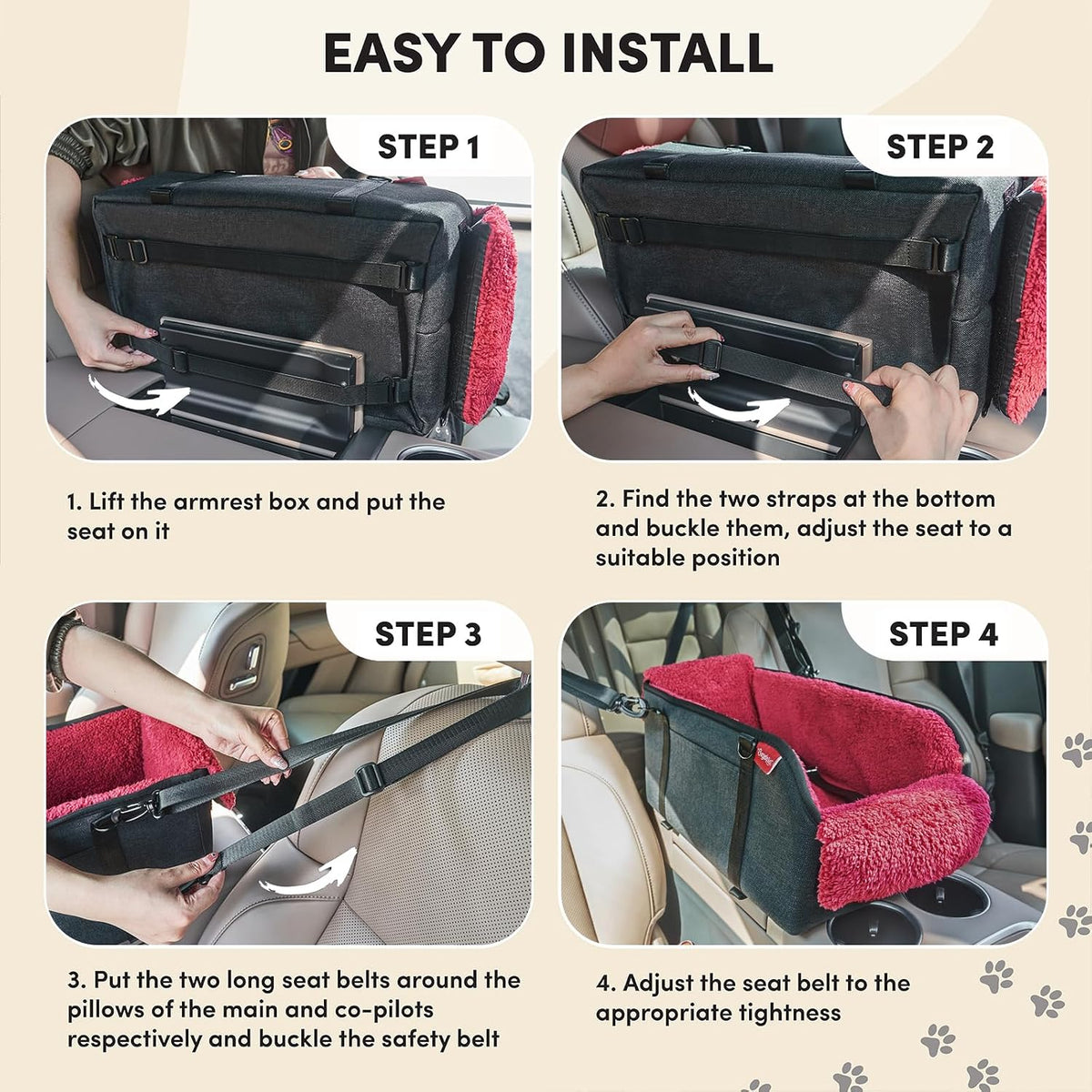 BurgeonNest Center Console Dog Car Seat for Small Pets to 11lbs, Red