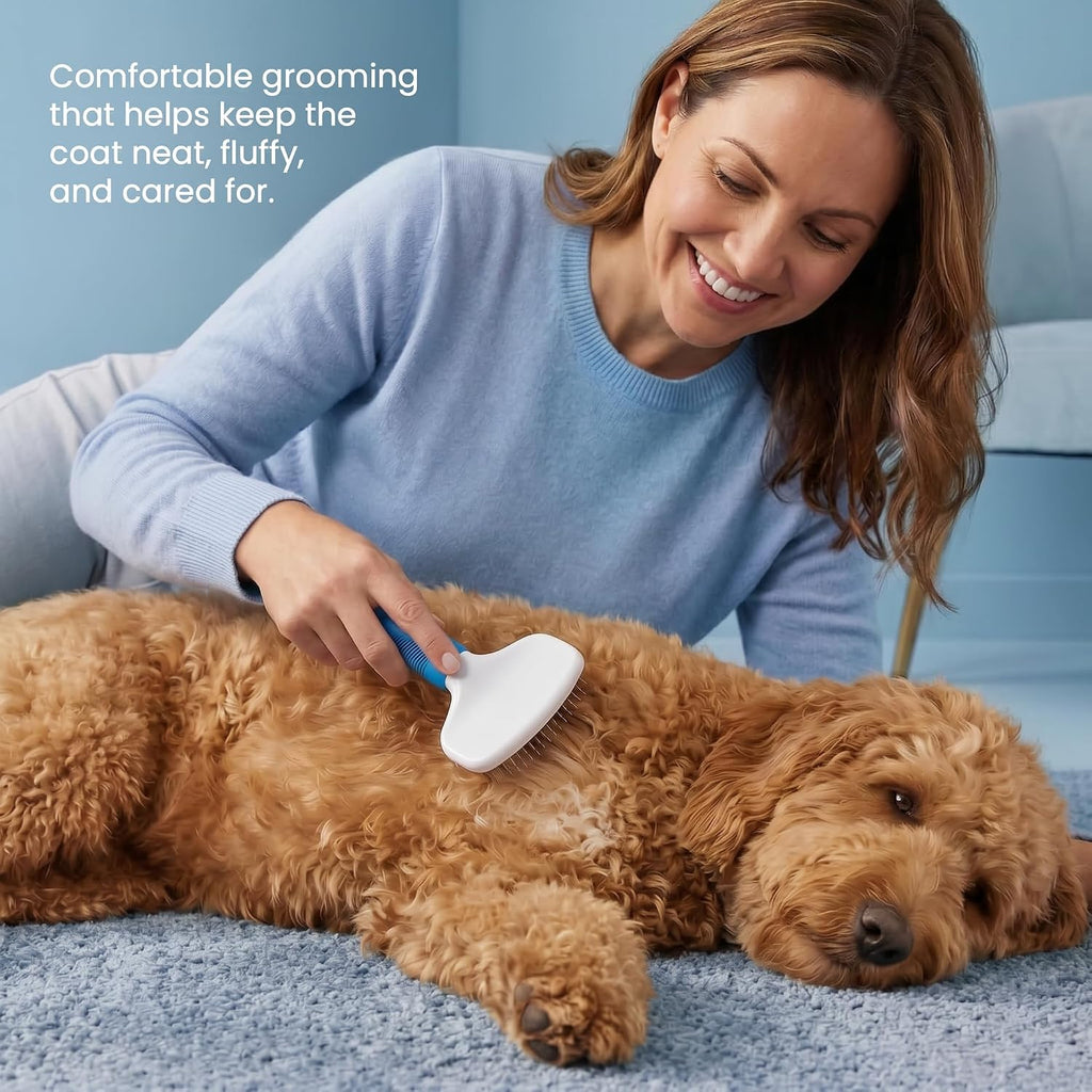 Poodle Pet Slicker Brush - For Dogs, Cats, and Rabbits - Removes Matted Fur, Knots, and Loose Hair - Suitable for Grooming Doodles and Goldendoodles with Short or Long Hair