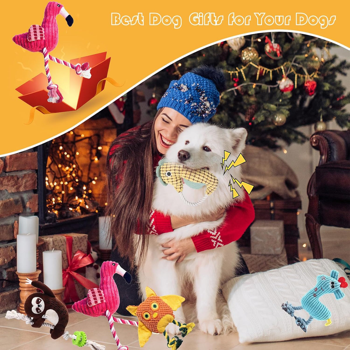 MRSOHRET 5 Pack Plush Dog Toys with Rope, Squeaky Dog Toys, Tug of War Dog Interactive Toy, Durable Dog Chew Toys for Large Dogs & Puppies