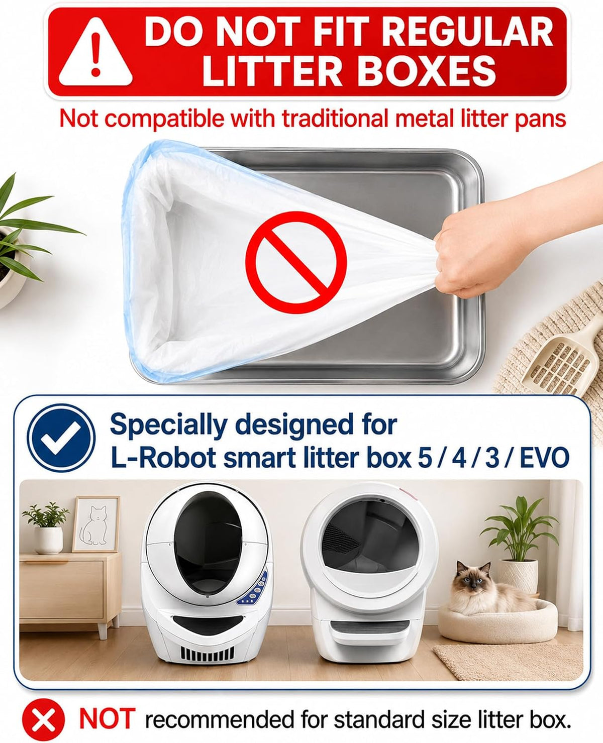 45 Count Automatic Litter Box Liners Compatible with Litter Box Robot