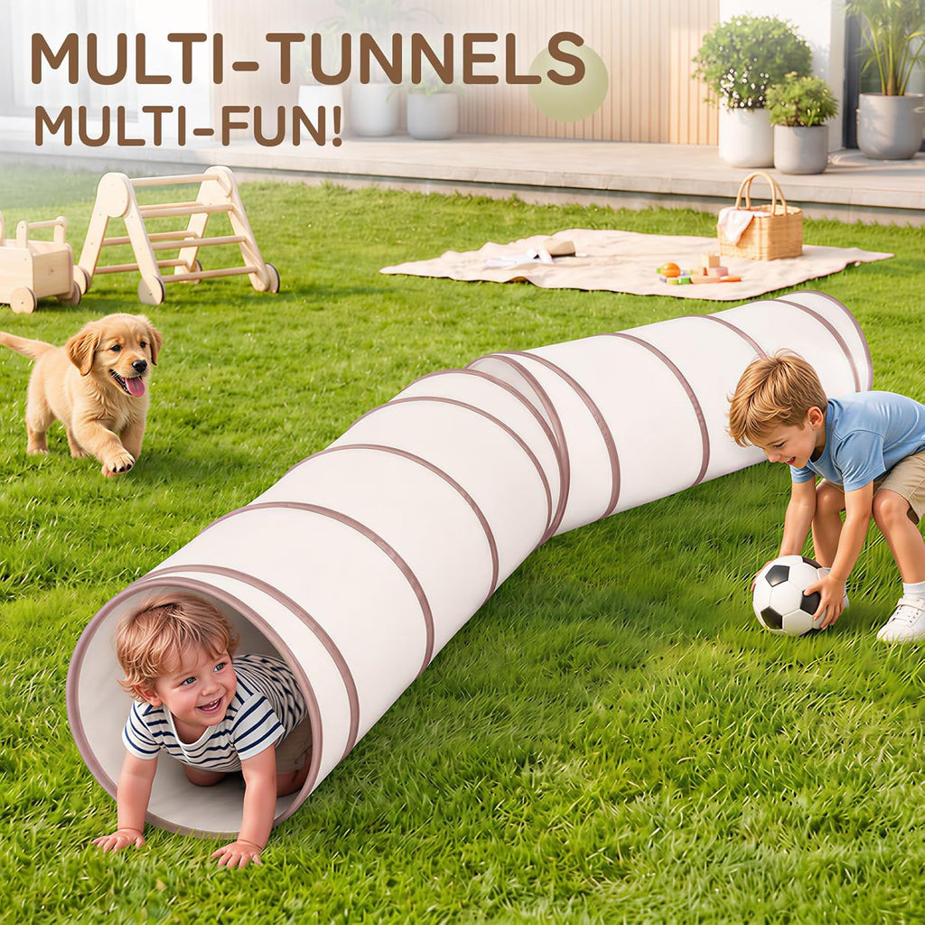 Moncoland Kids Play Tunnel Tent for Toddlers, Pop Up Crawl Tunnel Toy for Baby or Pet with Neutral Color, Collapsible Gift for Boy and Girl Play Tunnel Indoor and Outdoor Game (Beige Tunnel)