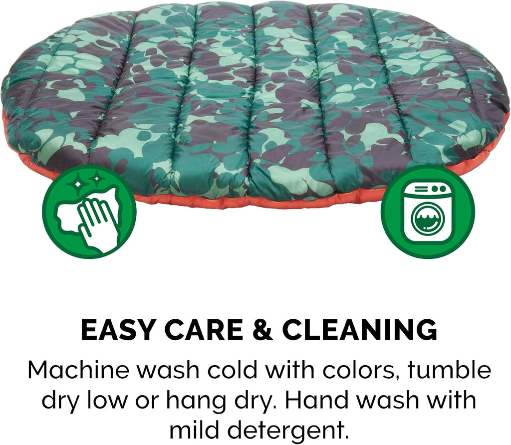 Furhaven Outdoor Travel Dog Bed for Large/Medium Dogs w/ Carry Bag, Washable & Foldable, Great for Crates & Kennels - Trail Pup Travel Pillow Mat w/ Stuff Sack Bag - Paprika/Camo-Paw, Large