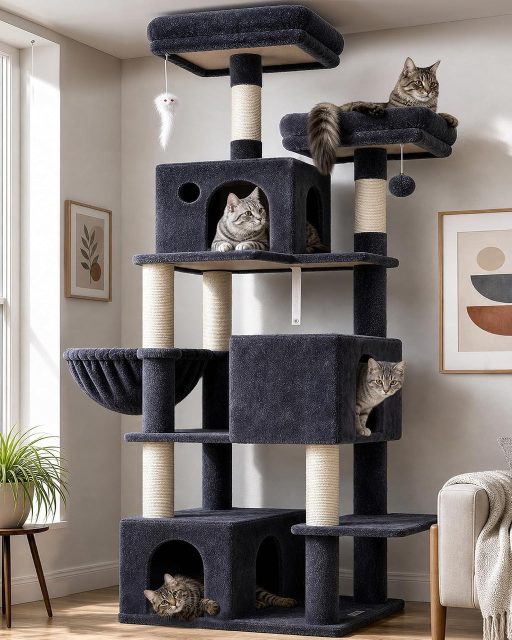 Globlazer F71 Cat Tree Tall, 71in Cat Tower for Indoor Cats, Dark Gray