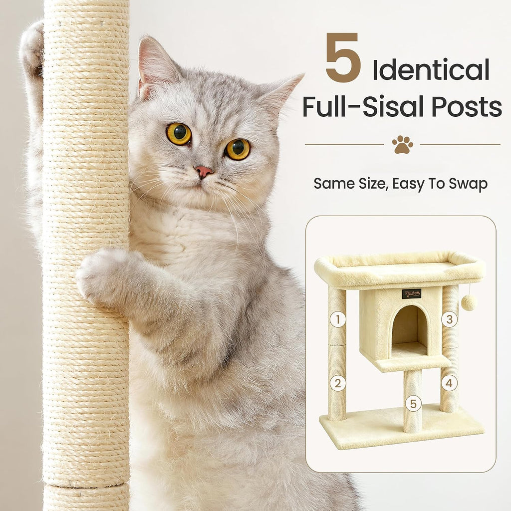 Cat Tree Tower Scratching Post for Indoor Large Adult Cats with Perch Bed