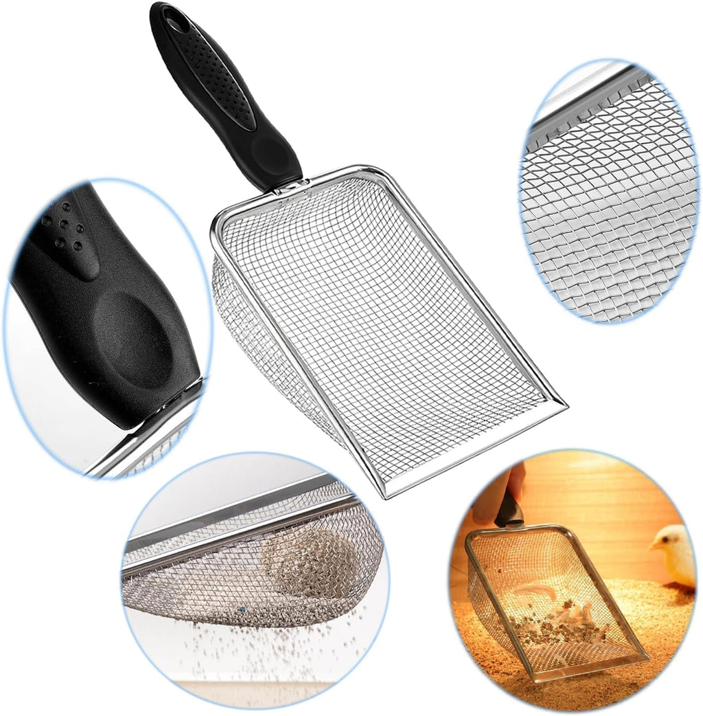 Cat Litter Scoop, Stainless Steel Cats Sturdy Mesh Scooper Kitty Metal Scooper Long Handle Scooper Shovel Sifter for All Litter Types Metal Cat Scooper for Litter Box