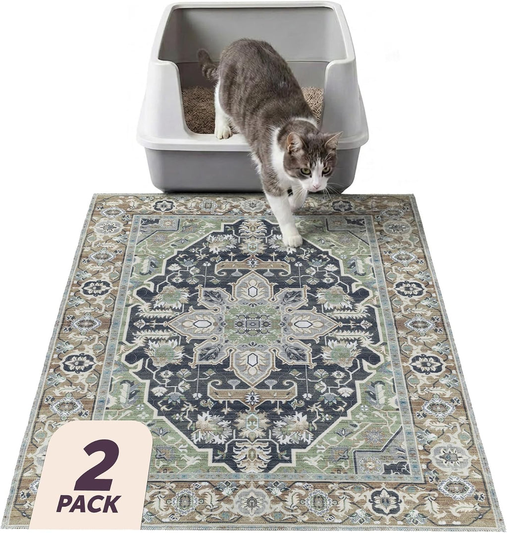 Lovewag Cat Litter Mat, Litter Box Mat, Sage Forest, 36x48, 2 Pack | Washable litter mat cover, kitty litter mat & cat mat for litter box, litter trapping mat, prevents tracking, multi-cat