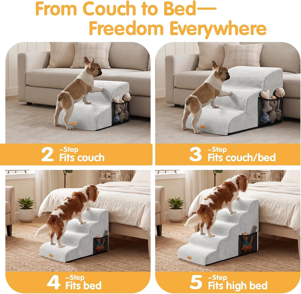 Topmart High Density Foam Dog Steps 5 Tiers, Extra Wide Deep Pet Steps