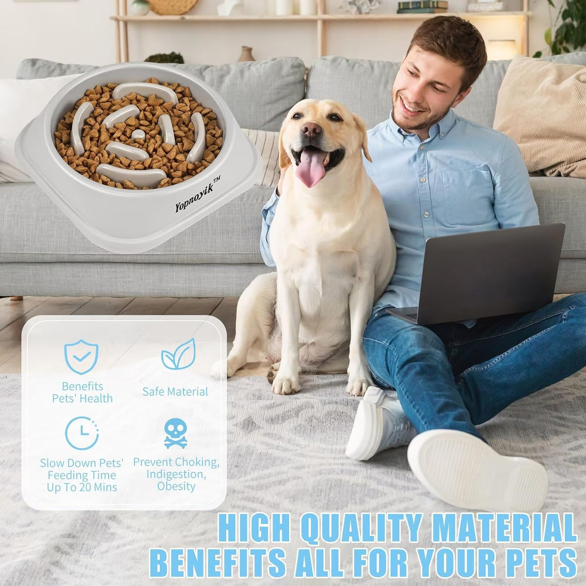 Slow Feeder Dog Bowls for Large Dogs | Non-Slip Base, Anti-Choking Design, Reduces Bloating & Overeating, Easy to Clean, 4 Cups