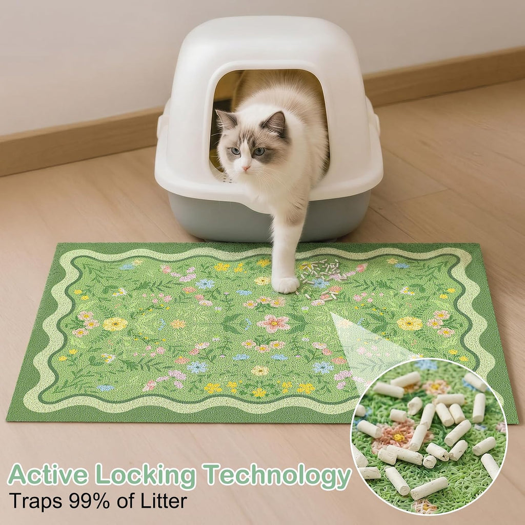Glittme Cat Litter Mat, 33"x22" Non-Slip Washable Trapping Mat for Cats | Litter Trapping Mat With Thick PVC Coil To Catch Scatter, Soft On Paws And Waterproof Bottom To Protect Floors