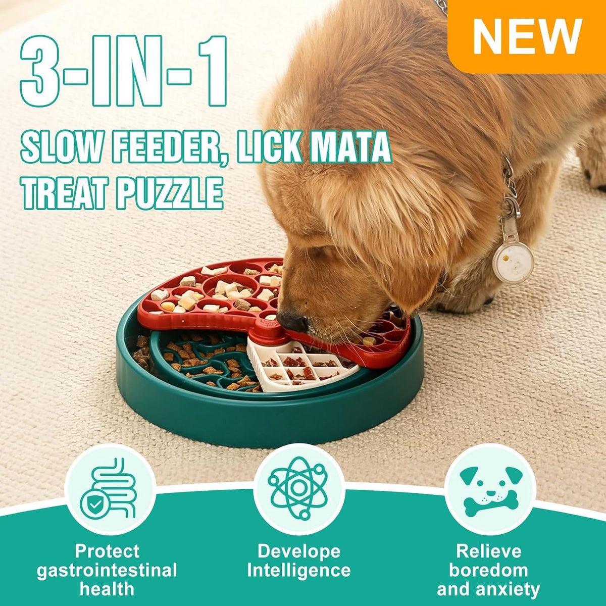 3-Level Slow Feeder Dog Bowl, Interactive Puzzel Feeder & Lick Mat