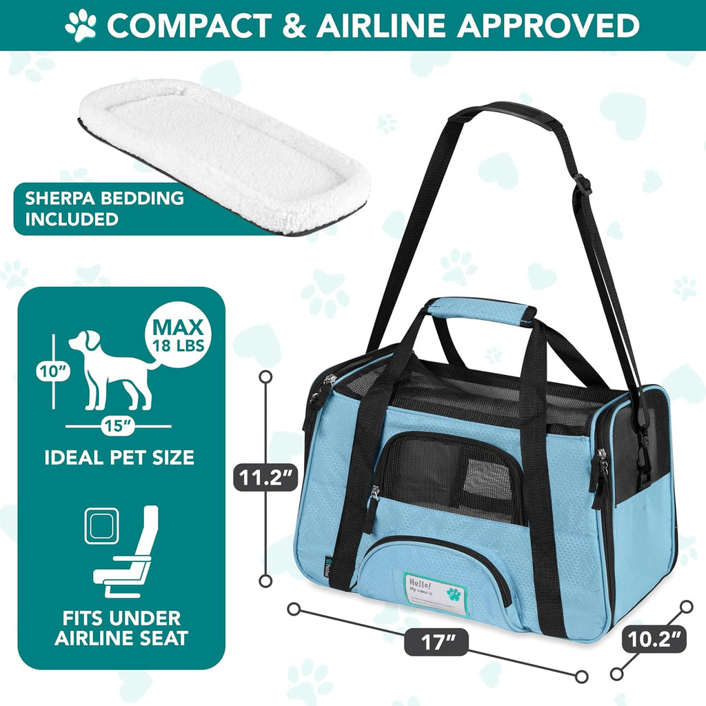 PetAmi Airline Approved Pet Carrier for Cats & Small Dogs, Small Light Blue