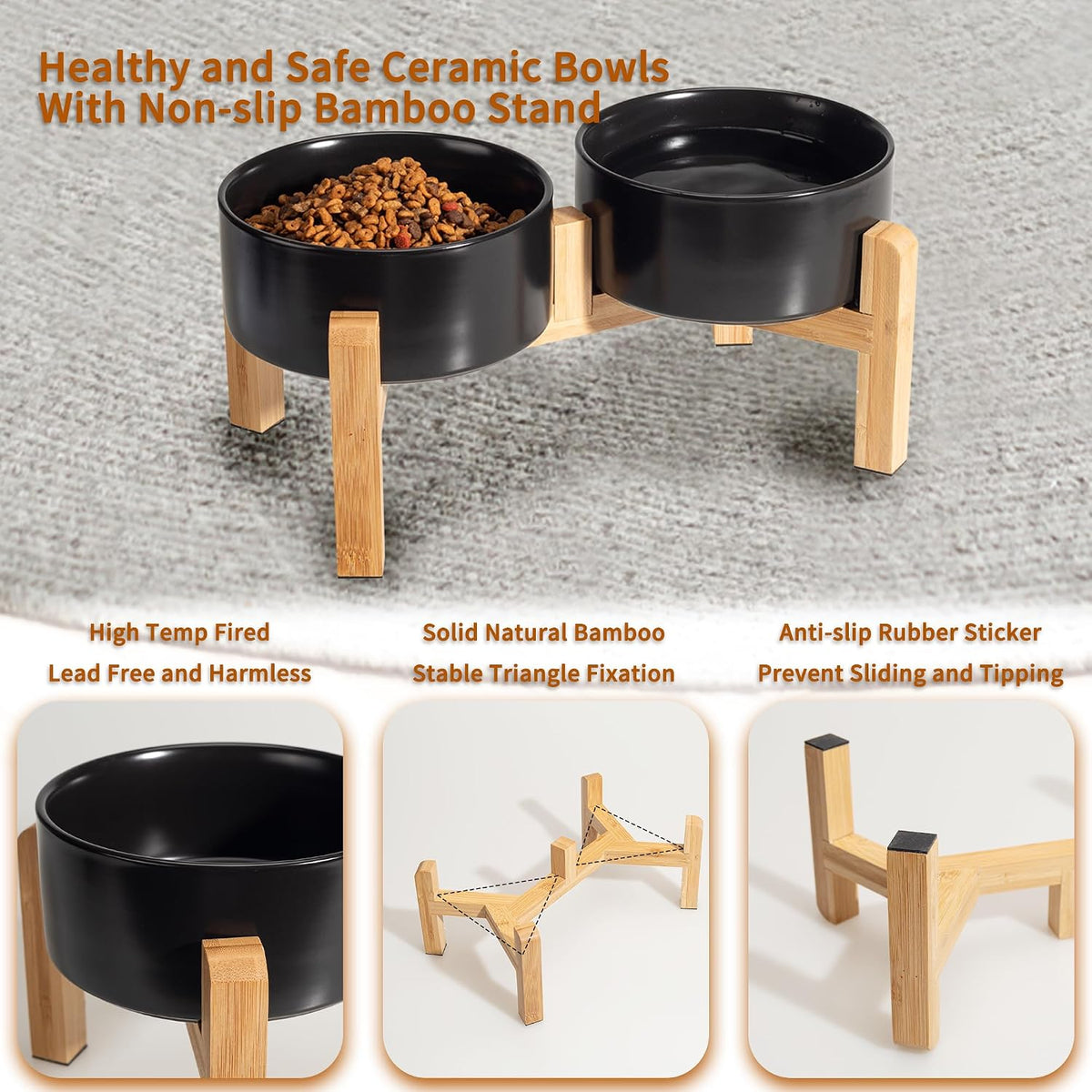 Elevated Ceramic Dog Bowl, 3.6 Cups Dog Food and Water Bowl Set with Stand | 6.1'' Double Dog Feeding Dishes, Non-Slip Raised Dog Feeder for Small and Medium Breeds, 28.74 OZ / 850 ML, White