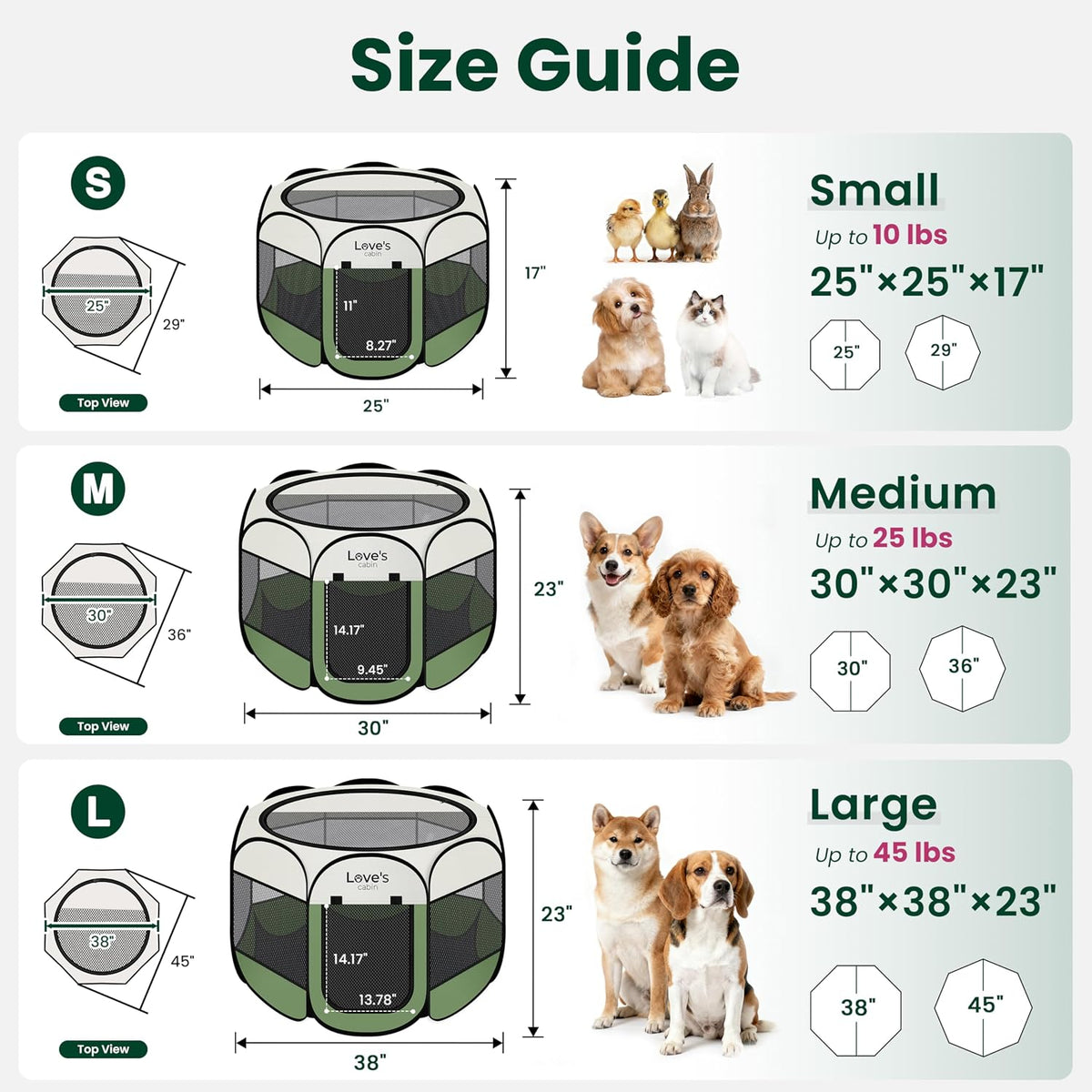 Love's cabin Pet Puppy Dog Playpen, Large Dog Tent Crates Cage Indoor/Outdoor, Portable Playpen for Cat, Foldable Pop Up Dog Kennel Playpen with Carring Case, Removable Zipper Top, Olive Green