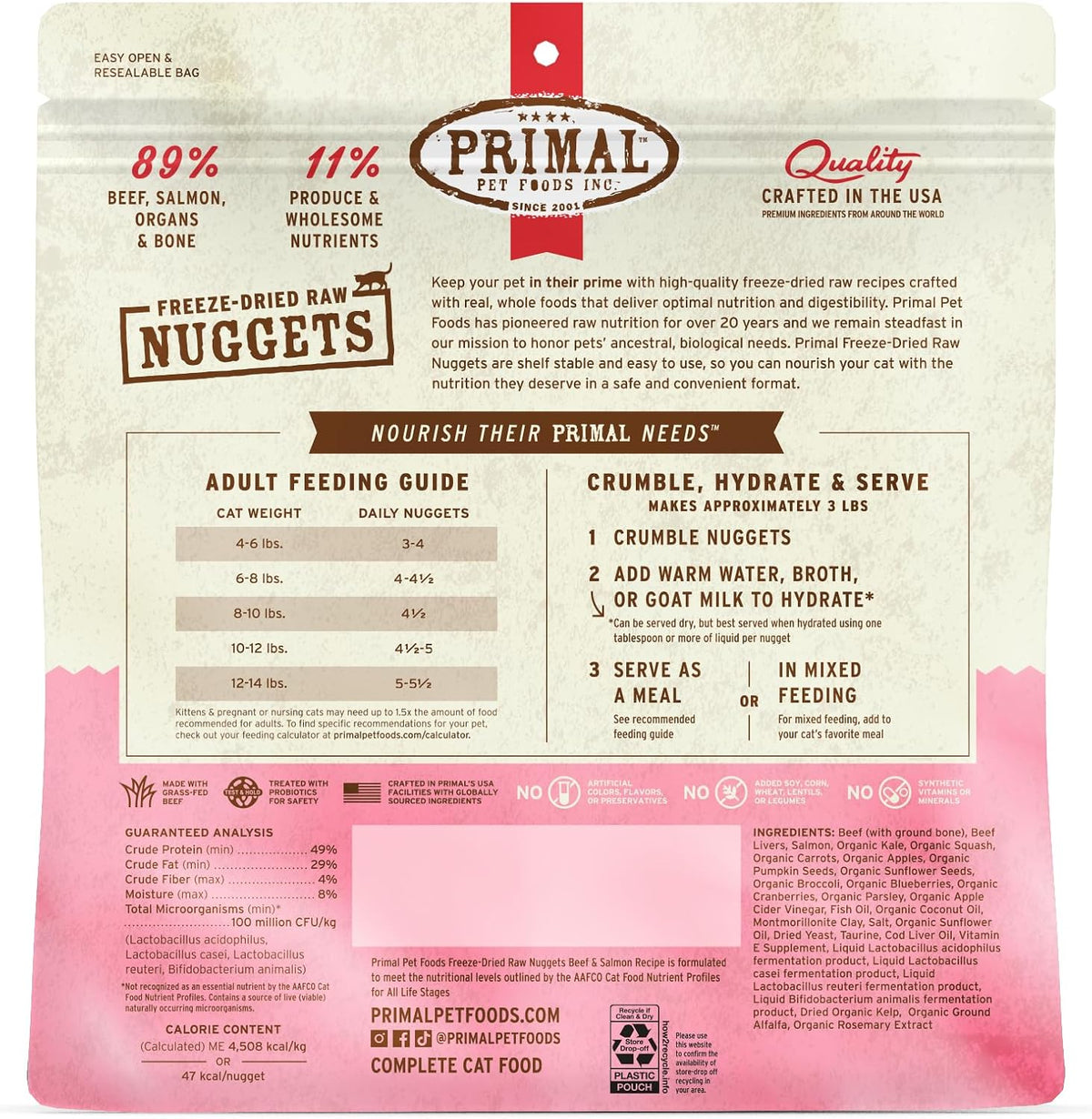 Primal Freeze Dried Raw Cat Food Nuggets, Beef & Salmon, 14 oz