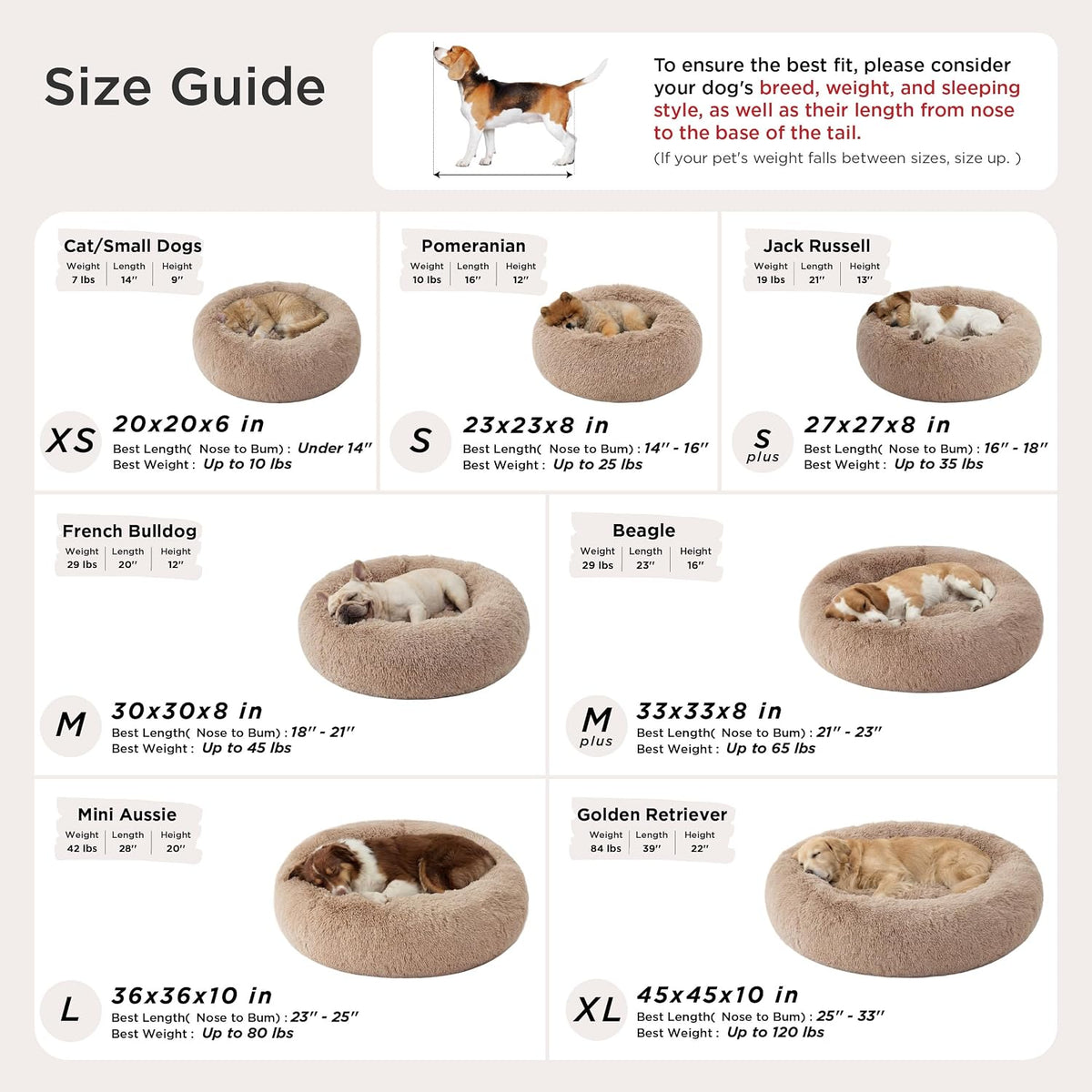 Bedsure Calming Dog Beds Large Sized Dog Donut Washable Pet Bed,36ins
