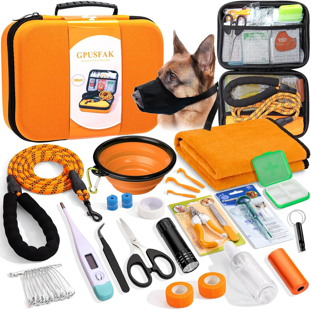 Pet First Aid Kit for Dogs - Pet Emergency Kit for Camping Hiking Traveling Hunting and Sports (Orange)