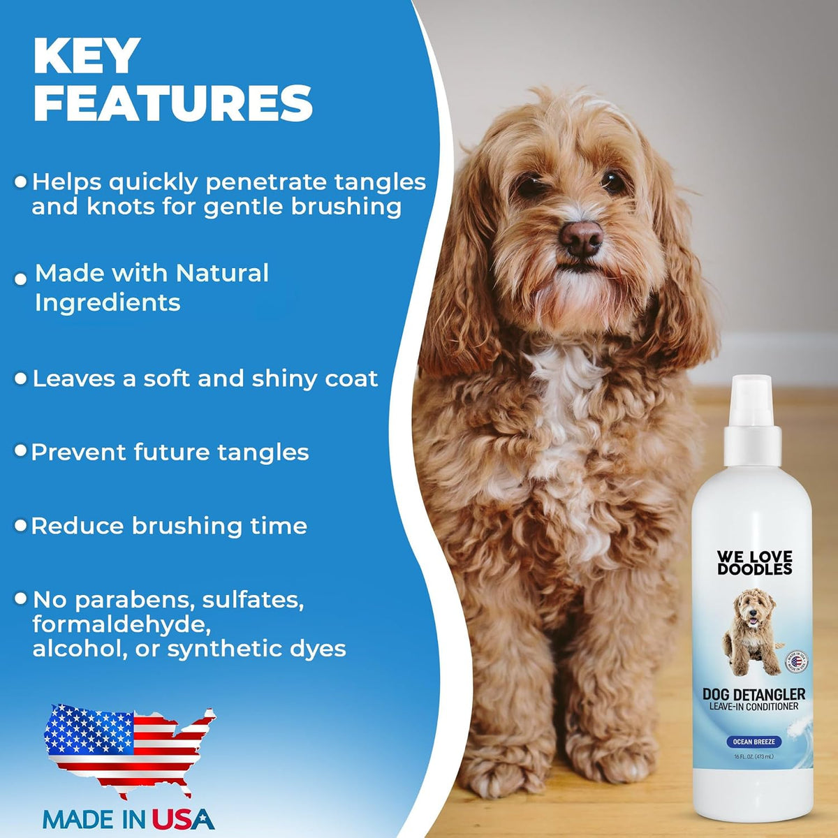 Dog Detangler Spray, Leave-in Conditioner Spray for Dogs, Ocean Breeze 16oz